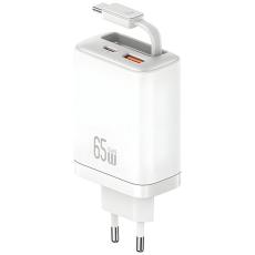 USAMS - USAMS Snabbladdare 65W 1xUSB-C 1xUSB-A Med USB-C Kabel - Vit