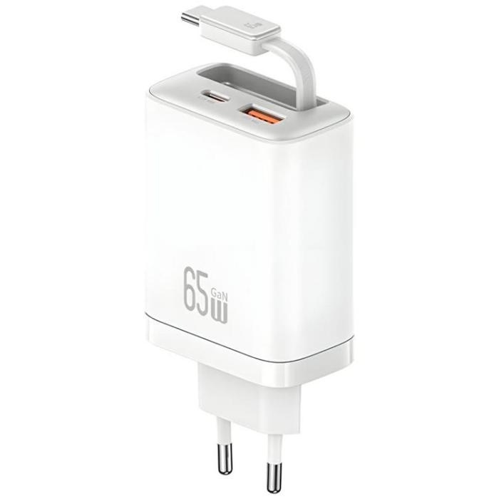 USAMS - USAMS Snabbladdare 65W 1xUSB-C 1xUSB-A Med USB-C Kabel - Vit