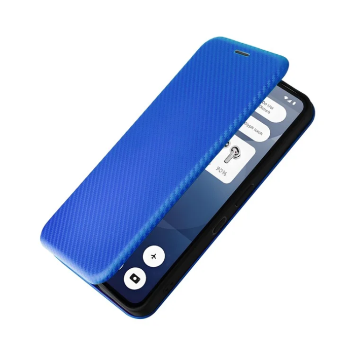 A-One Brand - Nothing Phone (3a) Plånboksfodral Läder Carbon Fiber - Blå