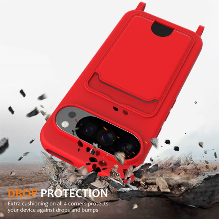 A-One Brand - Google Pixel 10 Pro Mobilskal korthållare med Rem - Röd