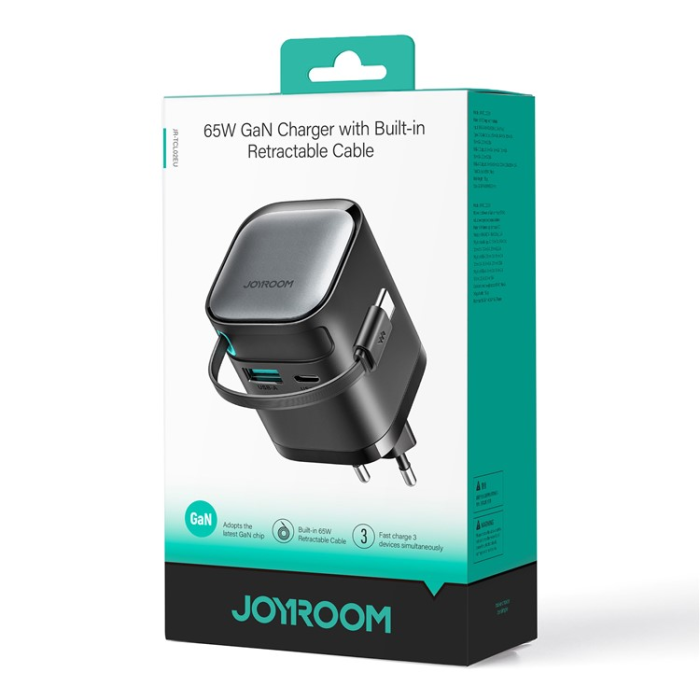 Joyroom - JOYROOM Snabbladdare 65W USB-C/USB-A Infällbar USB-C Kabel EU
