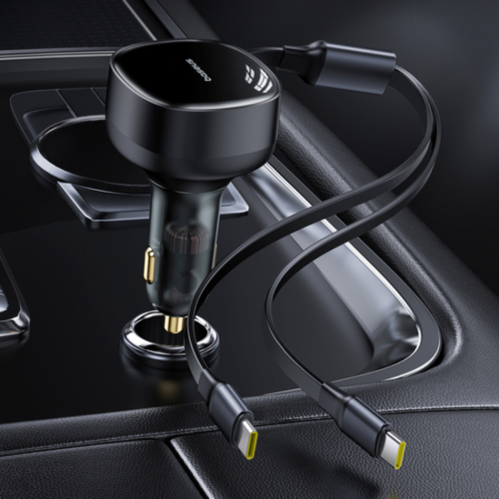 BASEUS - Baseus Billaddare Enjoyment Retractable 2-in-1 33W med USB-C - Svart