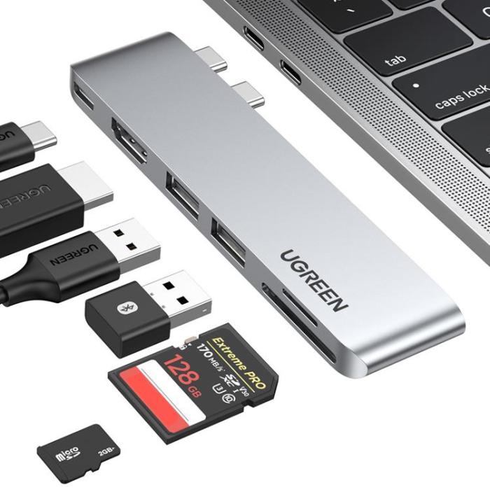 Ugreen - Ugreen HUB CM380 2xUSB C - HDMI/2xUSB 3.0/SD TF/USB C PD - Grå
