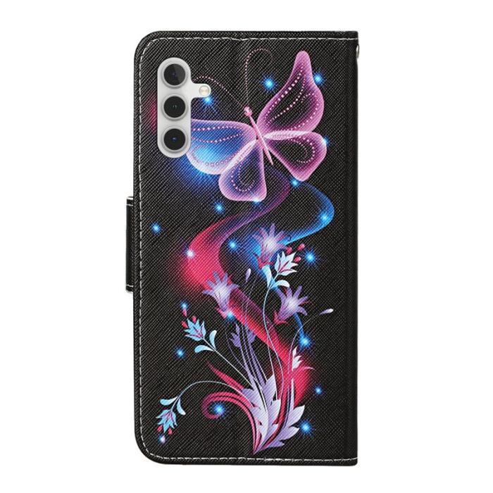OEM - Mobilfodral för Samsung Galaxy S26 Konstläder med handledsrem - Glödande fjäril