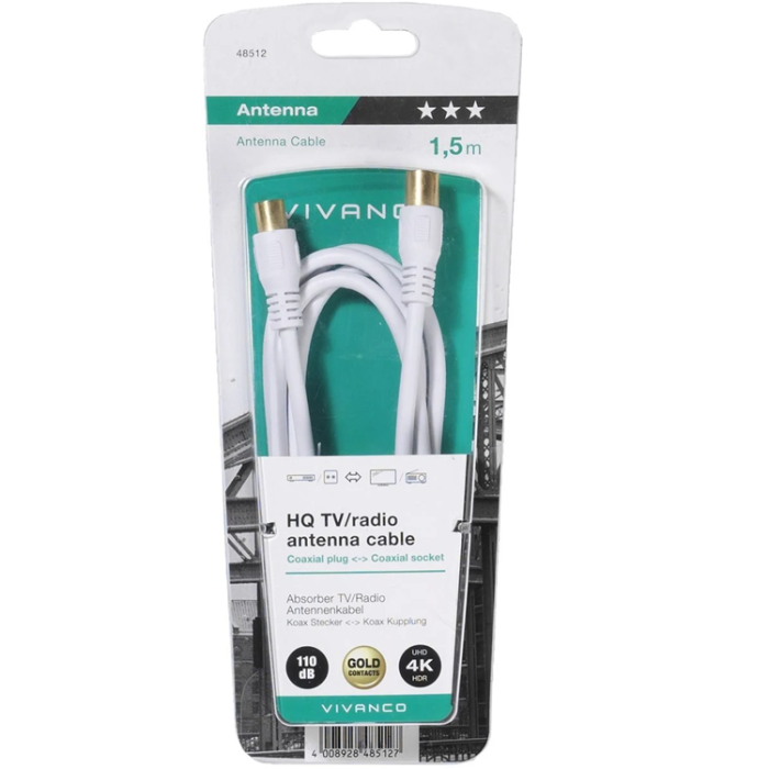 UTGATT1 - Vivanco Antenn Kabel Ferritkärna 110dB 1,5m - Vit