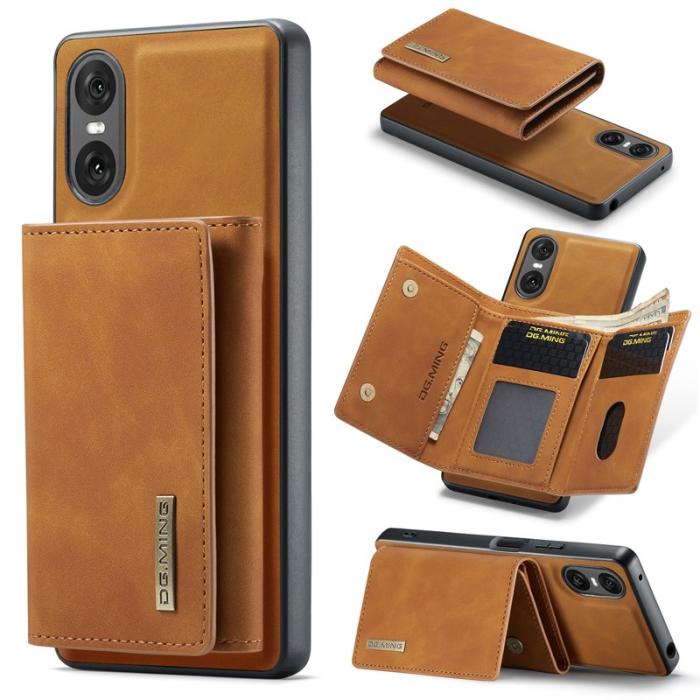 DG.MING - DG.MING Sony Xperia 10 VI Kickstand Konstläder Plånboksfodral - Brun