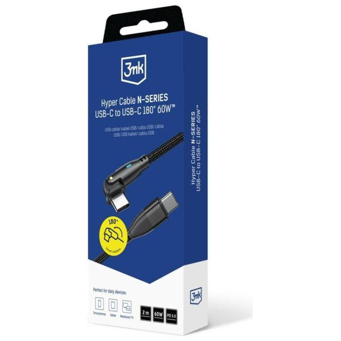 3MK - 3MK USB-C till USB-C 60W kabel 20V/3A 2m N-SERIES Hyper - Svart