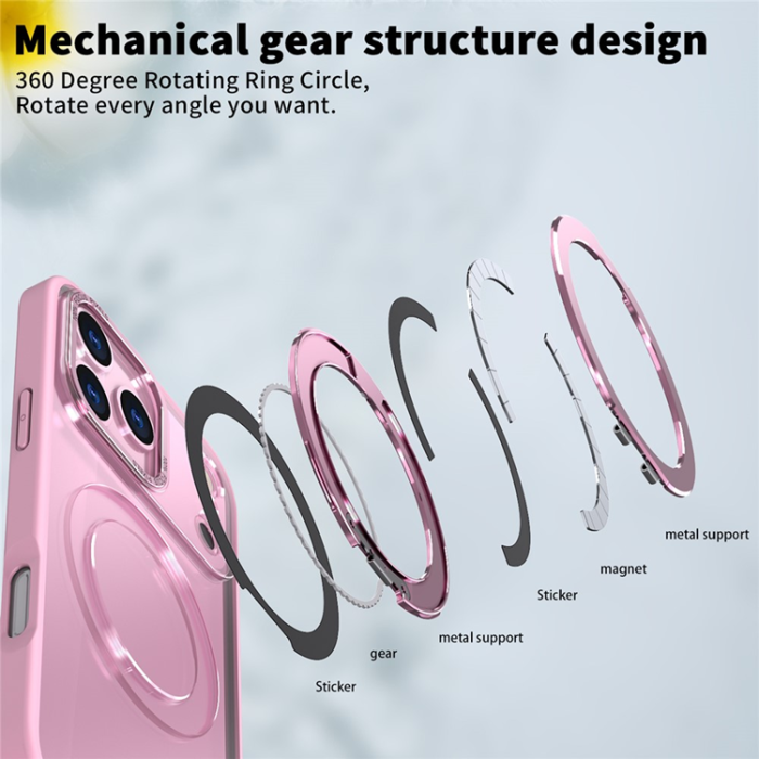 A-One Brand - iPhone 17 Pro Mobilskal Ring Kickstand TPU PC - Rosa