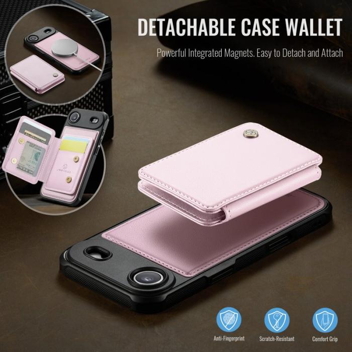 JEEHOOD - JEEHOOD J05 Mobilskal till iPhone Air Läder med Avtagbar Kortväska - Rosa