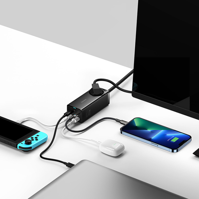 BASEUS - Baseus Snabbladdare 2x USB-C/2x USB-A 65W EU USB-C Kabel 100W