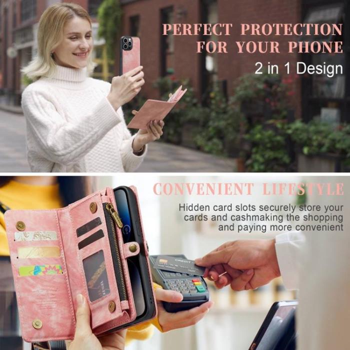 Caseme - CASEME iPhone 14 Pro Plånboksfodral Äkta Läder Detachable - Rosa