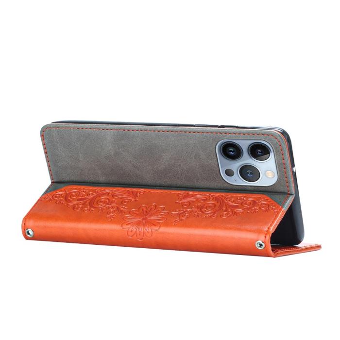 OEM - Fjärilar iPhone 13 Pro Max Plånboksfodral - Orange
