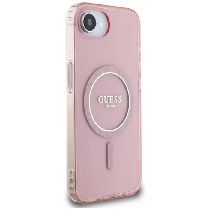 Guess - Guess iPhone 16e Mobilskal MagSafe IML Glitter Circle - Rosa