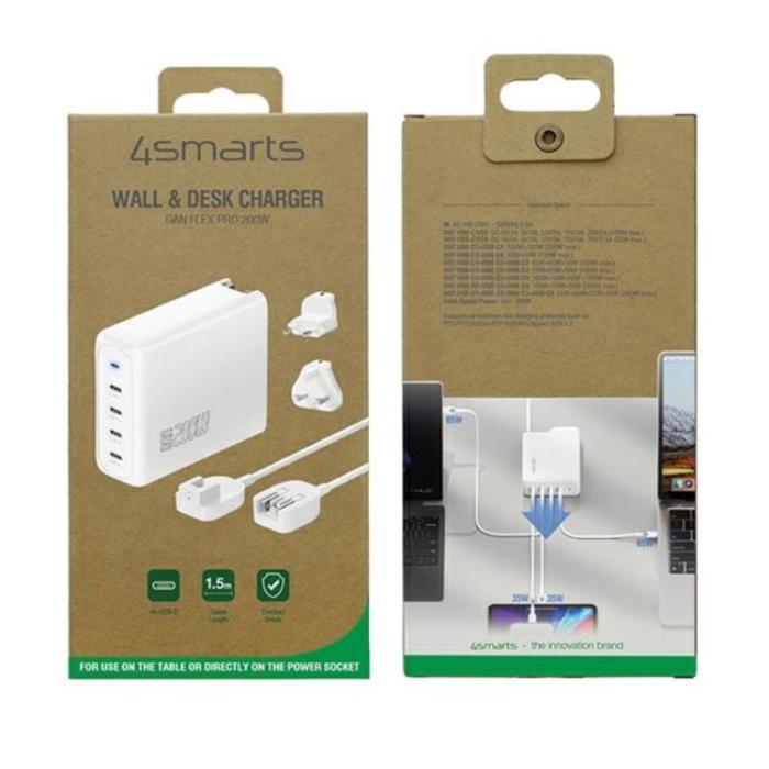 4smarts - 4smarts Snabbladdare 200W 4xUSB-C GaN FlexPro - Vit