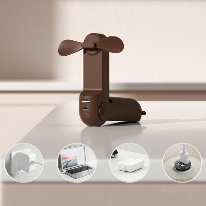 Jisulife - Jisulife Bärbar USB Handfläkt med Powerbankfunktion 4500mAh Life8 Plus - Brun