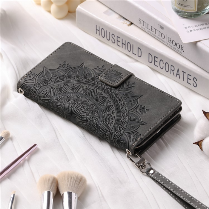 A-One Brand - Galaxy A34 5G Plånboksfodral Mandala Flower Imprinted - Svart
