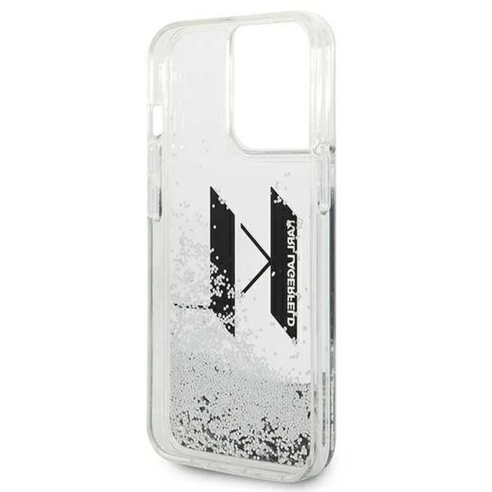 KARL LAGERFELD - Karl Lagerfeld iPhone 14 Pro Skal Liguid Glitter Big KL Logo - Silver
