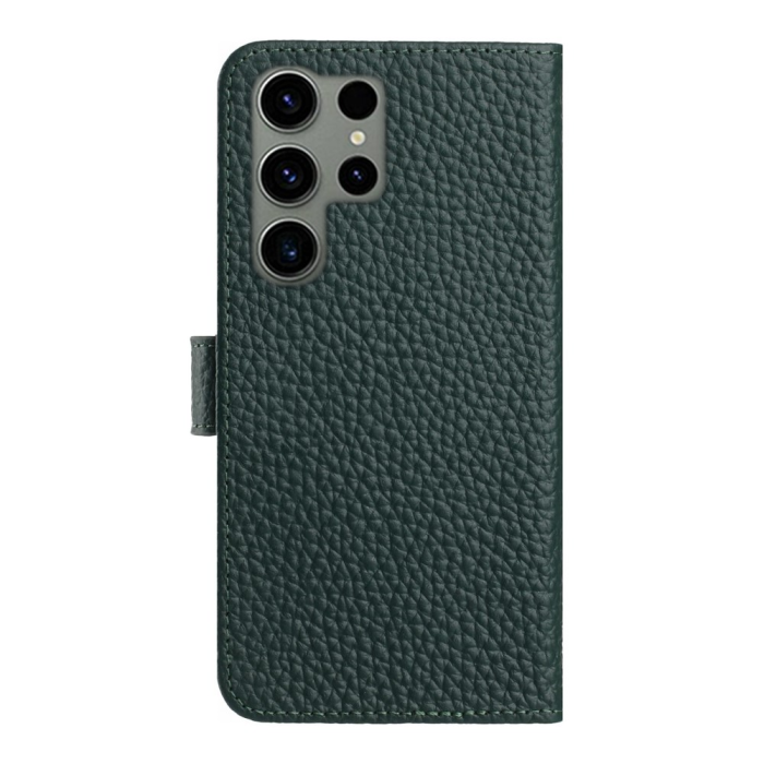 A-One Brand - Galaxy S25 Ultra Plånboksfodral Äkta Läder Litchi - Grön