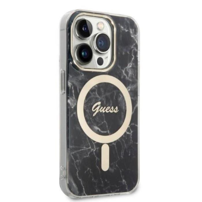 Guess - GUESS iPhone 14 Pro Magsafe Skal Marble + Trådlös Laddare - Svart