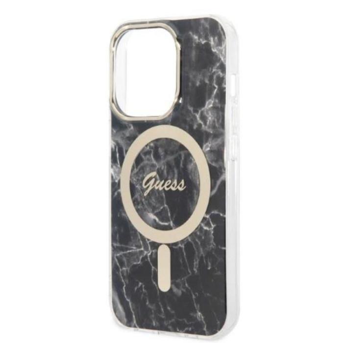 Guess - GUESS iPhone 14 Pro Magsafe Skal Marble + Trådlös Laddare - Svart