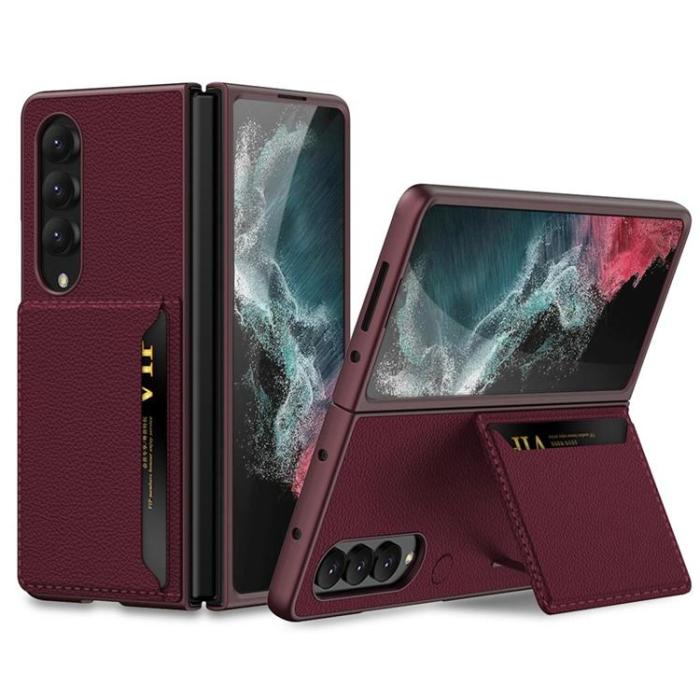 GKK - GKK Galaxy Z Fold 4 Skal Korthållare Kickstand - Vinröd