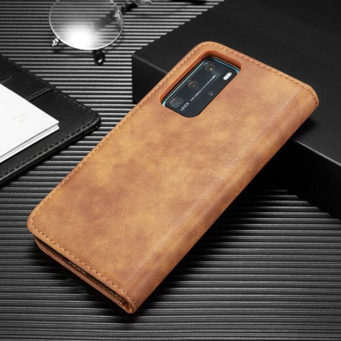 DG.MING - DG.MING Äkta Läder Plånboksfodral Huawei P40 Pro - Brun