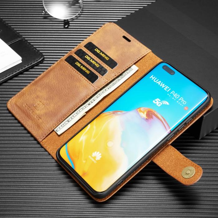UTGATT1 - DG.MING Äkta Läder Plånboksfodral Huawei P40 Pro - Svart