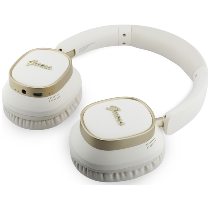 Guess - Guess On-Ear Hörlurar Bluetooth ENC Rectangle Metal Script - Vit
