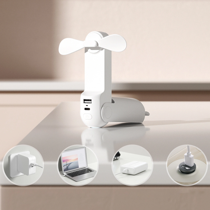 Jisulife - Jisulife Mini Bärbar USB Handfläkt med Powerbank 2000 mAh Life8 - Vit