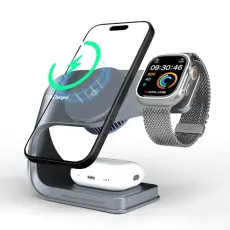 OEM - 3-in-1 Qi2 Tr&aring;dl&ouml;s Laddare Magsafe iPhone, Apple Watch, AirPods - Gr&aring;
