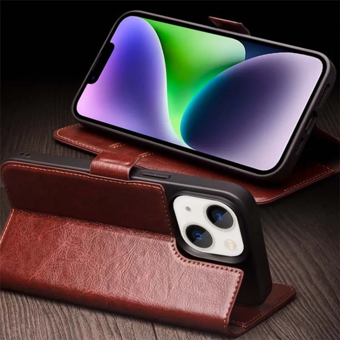 QIALINO - Qialino iPhone 14 Plånboksfodral Äkta Läder Magnetic Flip