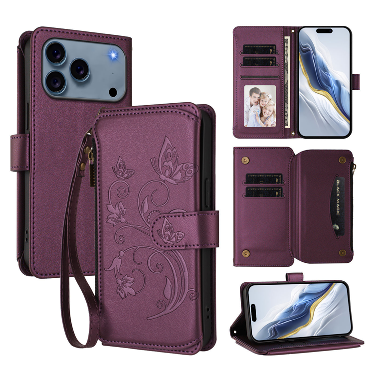 iPhone 17 Pro Plånboksfodral Butterfly Floral Imprint - Lila | 2353 | AlltMobil