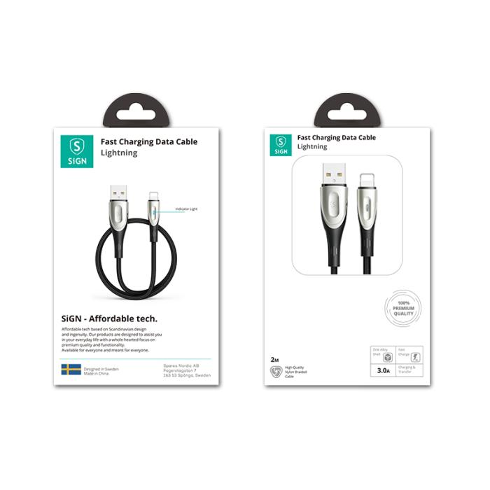 UTGATT1 - SiGN USB till Lightning Kabel, 2m, 3A - Svart