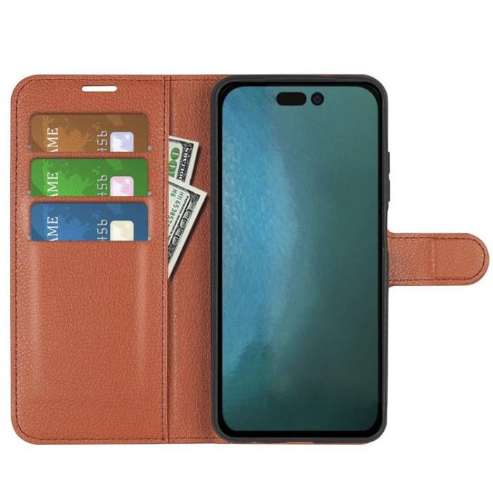 OEM - Litchi Flip iPhone 14 Plus Plånboksfodral - Brun