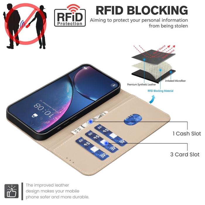 BINFEN COLOR - BINFEN Samsung Galaxy A37 Plånboksfodral Konstläder RFID Skydd - Beige