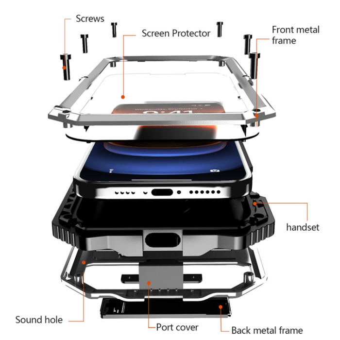 R-JUST - R-JUST iPhone 16 Plus Mobilskal med Härdat Glas - Silver