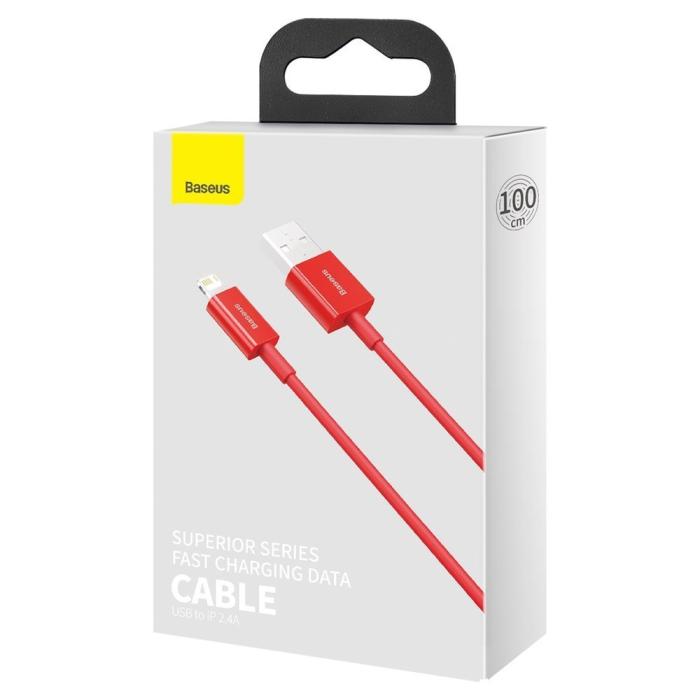 BASEUS - Baseus snabbaddning USB-A till Lightning kabel 1m - Röd