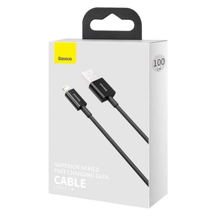 BASEUS - Baseus Fast Charging USB-A till Lightning kabel 1m - Svart