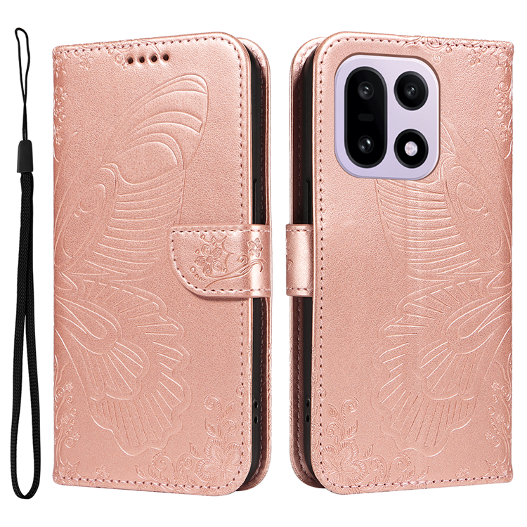 OnePlus 15 Plånboksfodral Butterfly Pattern Konstläder (Roséguld) | 2353 | AlltMobil