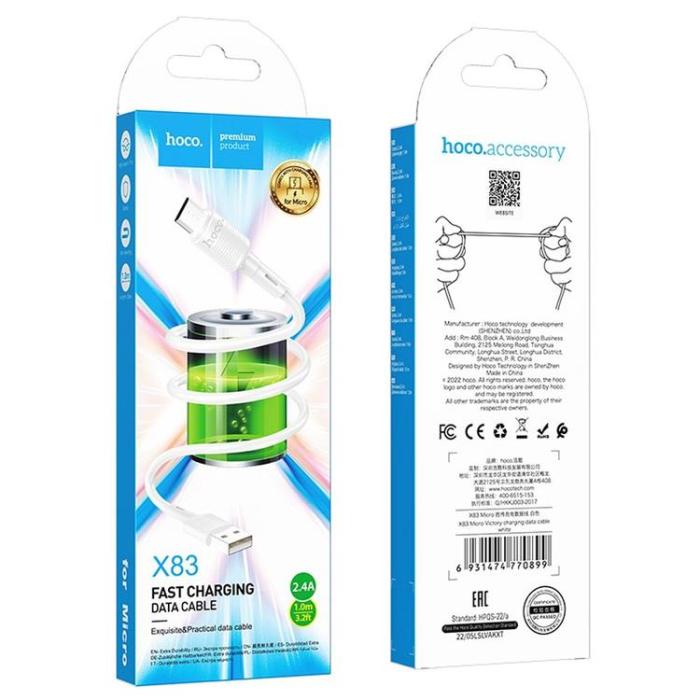 Hoco - Hoco USB-A - Micro-USB 2.4A Kabel 1m X83 - Vit