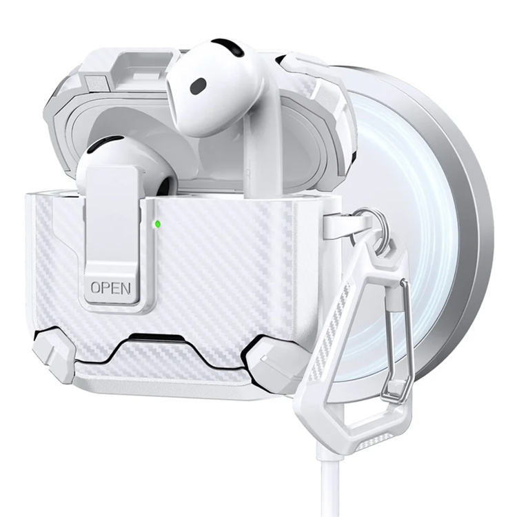 AirPods 4 Skal Magsafe Carbon Fiber med Karbinhake - Vit | 2353 | AlltMobil
