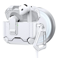 A-One Brand - AirPods 4 Skal Magsafe Carbon Fiber med Karbinhake - Vit