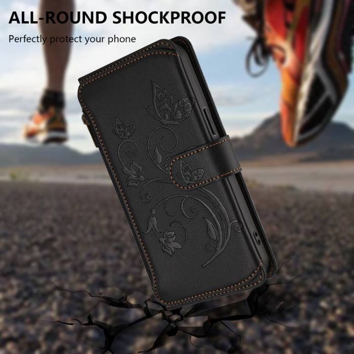 A-One Brand - OnePlus 15 Konstläder Plånboksfodral Butterfly Floral Imprint Zipper