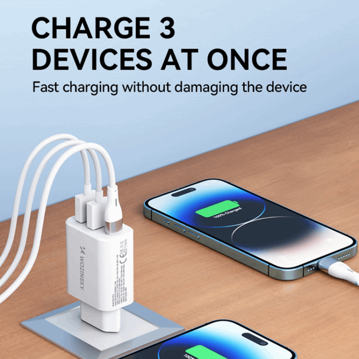 Wozinsky - Wozinsky Väggladdare 30W USB-C/2 x USB-A - Vit