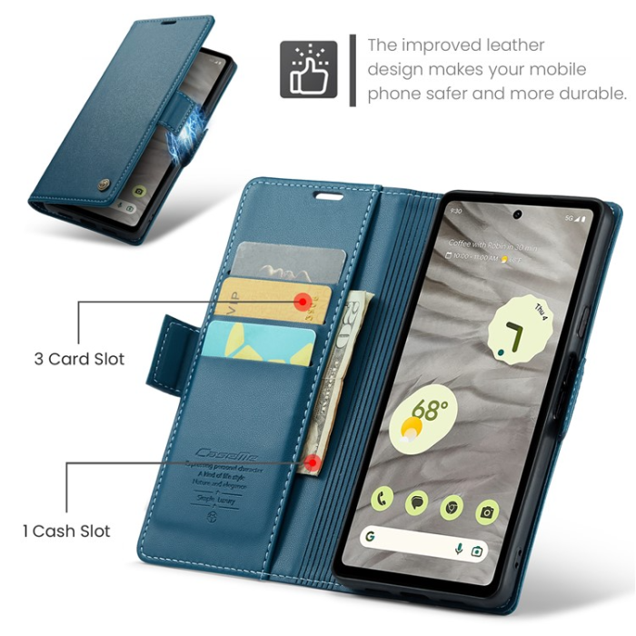 Caseme - Caseme Google Pixel 7A Plånboksfodral RFID Litchi - Blå