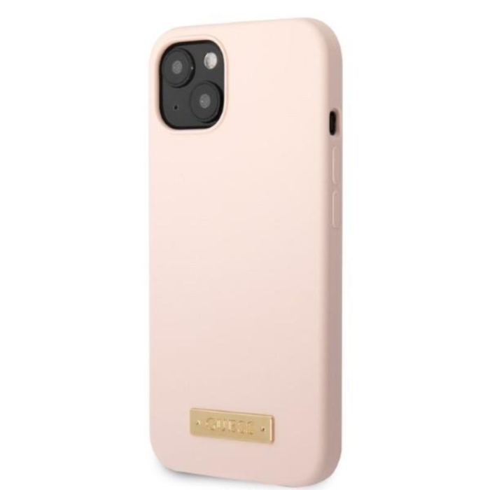 Guess - Guess iPhone 13 Mini Skal MagSafe Silicone Logo Plate - Rosa