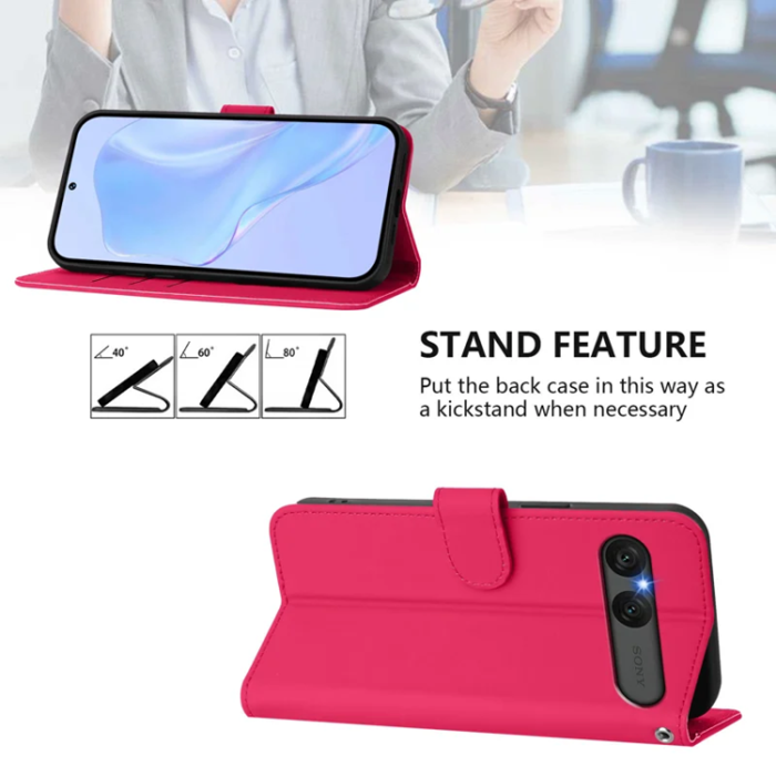 A-One Brand - Sony Xperia 10 VII Plånboksfodral Solid Color Läder - Rosröd