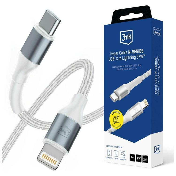 3MK USB-C till Lightning 27W Kabel 9V/3A 3m N-SERIES Hyper - Vit | 3541 | AlltMobil