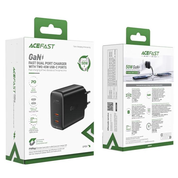 Acefast - Acefast PD Väggladdare USB Typ-C 50W - Svart