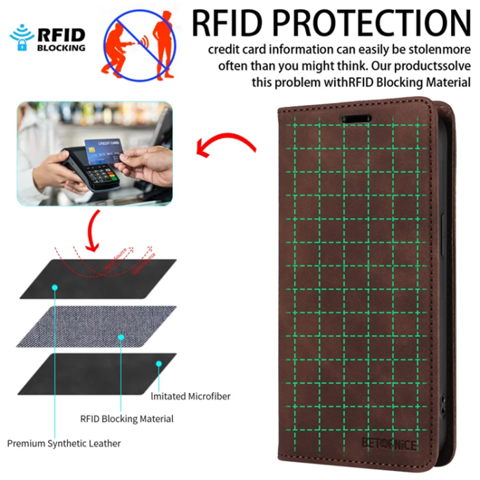 BETOPNICE - Betopnice iPhone 17 Plånboksfodral Magnetic RFID Blocking - Brun